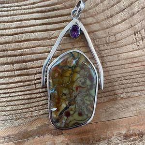Jasper Amethyst and Silver Pendant